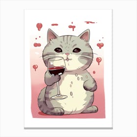 Kawaii Cat Drawings Tasting Wine 4 Canvas Print