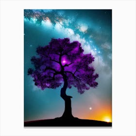 Purple Tree In The Night Sky Canvas Print