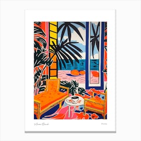 Miami Beach Florida Matisse Style 3 Watercolour Travel Poster Canvas Print