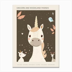 Unicorn & Woodland Animal Friends Muted Pastel 3 Poster Canvas Print