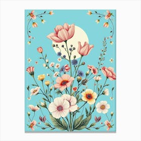 Flowers On A Blue Background Canvas Print