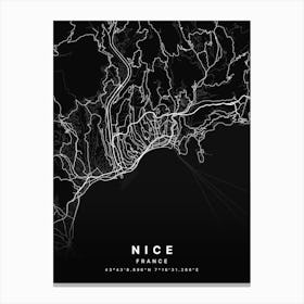 Nice France Black Map Canvas Print