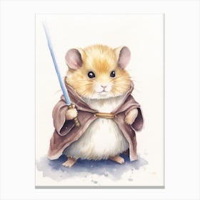 Baby Hamster As A Jedi Watercolour 4 Canvas Print