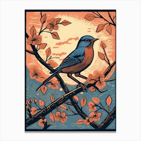 Vintage Bird Linocut Bluebird 2 Canvas Print