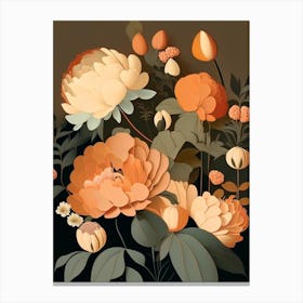 Cut Flowers Of  Peonies Orange 2 Vintage Sketch Canvas Print