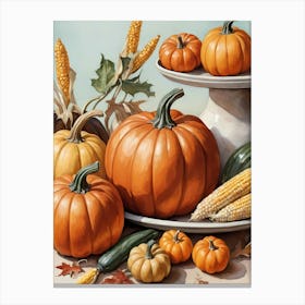 Holiday Illustration With Pumpkins, Corn, And Vegetables (29) Canvas Print