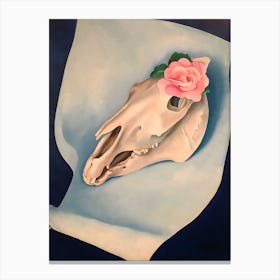 Georgia O'Keeffe - Horse's Skull with Pink Rose Canvas Print