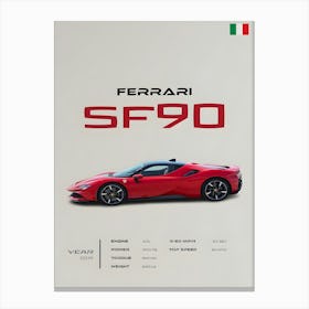 Ferrari Sf90 Luxury Sports Car 2019 Model Detailed Specs Canvas Print