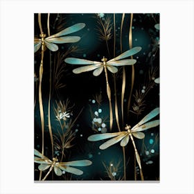 Dragonflies On A Black Background Canvas Print