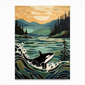 Matisse Style Killer Whale With Woodland Coast 2 Canvas Print