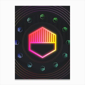 Neon Geometric Glyph in Pink and Yellow Circle Array on Black n.0110 Canvas Print