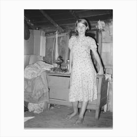 Girl Standing In Front Of Bureau In Shack Home, Tin Town, Caruthersville, Missouri By Russell Lee Canvas Print