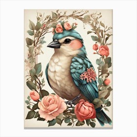 Bird With Roses Canvas Print