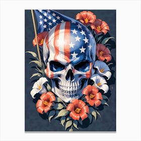 American Flag Floral Face Evil Death Skull (55) Canvas Print