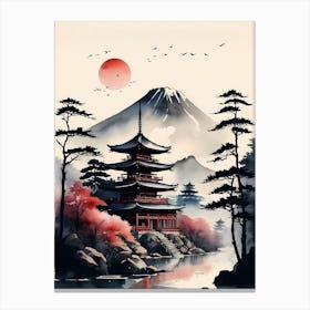 Japanese Landscape Watercolor Painting (9) Canvas Print