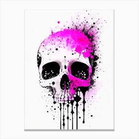 Skull With Watercolor Or Splatter Effects Pink 2 Doodle Canvas Print