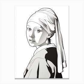 Line Art Inspired By The Girl With A Pearl Earring 3 Canvas Print