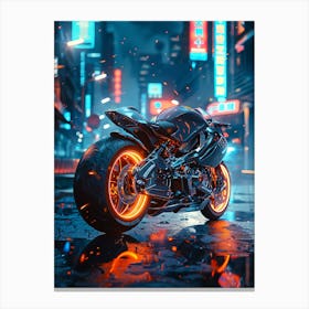 Neon Motorcycle In The City 2 Canvas Print