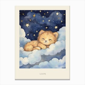 Baby Lion Cub 2 Sleeping In The Clouds Nursery Poster Canvas Print