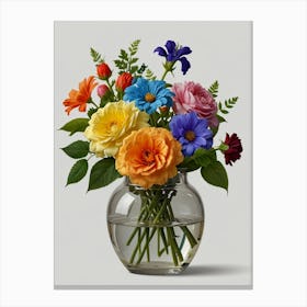 Colorful Flowers In A Vase Canvas Print