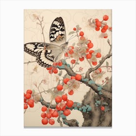 Butterfly Red Tones Japanese Style Painting 3 Canvas Print