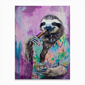 Sloth Smoking Cigar Canvas Print