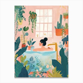 Girl Having A Bath With Plants Lo Fi Kawaii Illustration 1 Canvas Print