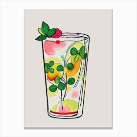 Clover Club 2 Minimal Line Drawing With Watercolour Cocktail Poster Canvas Print