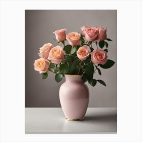 A Vase Of Pink Roses 65 Canvas Print