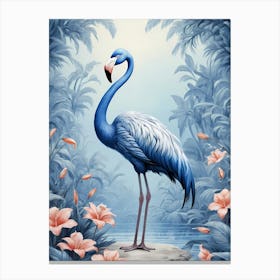 Floral Blue Flamingo Painting (27) Canvas Print