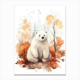 A Bear Watercolour In Autumn Colours 0 Canvas Print