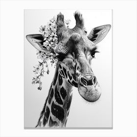 Giraffe With Their Head In The Flowers 4 Canvas Print