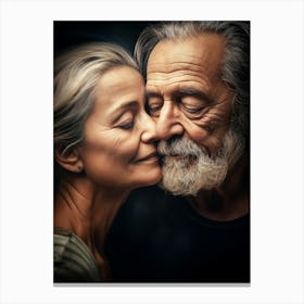 Old Couple Kissing Canvas Print