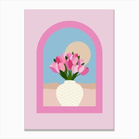 Tulips In A Vase - Pink Floral Canvas Print