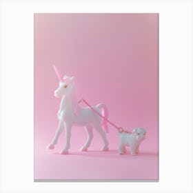 Toy Pastel Unicorn Walking A Dog 2 Canvas Print