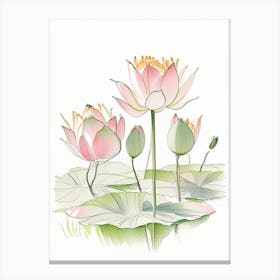 Lotus Flowers In Park Pencil Illustration 3 Canvas Print