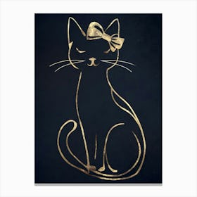 Gold Cat With Bow Canvas Print