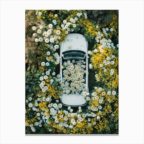 Car Surrounded By Flowers 1 Canvas Print