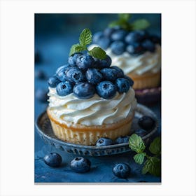 Blueberry Cupcakes On A Blue Background Canvas Print
