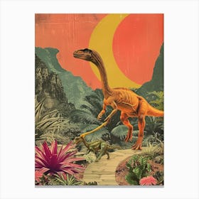 Dinosaur Walking A Dinosaur Retro Collage Canvas Print