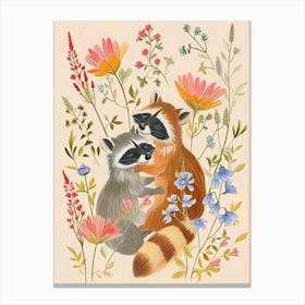 Folksy Floral Animal Drawing Racoon Canvas Print