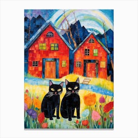 Two Black Cats In The Garden Of 2 Barns Canvas Print