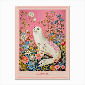 Floral Animal Painting Harp Seal 4 Poster Canvas Print