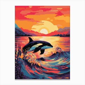 Killer Whale In The Sunset Colour Pop 3 Canvas Print