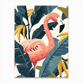 American Flamingo And Banana Plants Minimalist Illustration 3 Canvas Print