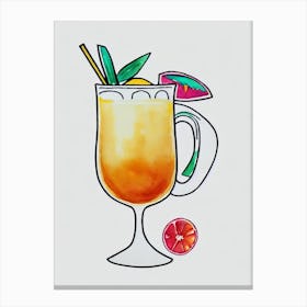 Piña Colada 2 Minimal Line Drawing With Watercolour Cocktail Poster Canvas Print