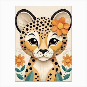 Floral Cute Baby Leopard Nursery Illustration (30) Canvas Print