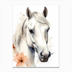 Floral White Horse Watercolor Painting (6) Canvas Print