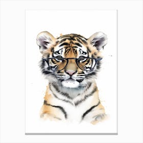 Smart Baby Tiger Wearing Glasses Watercolour Illustration 3 Canvas Print