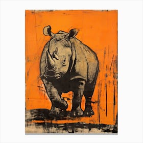 Rhino, Woodblock Animal  Drawing 3 Canvas Print